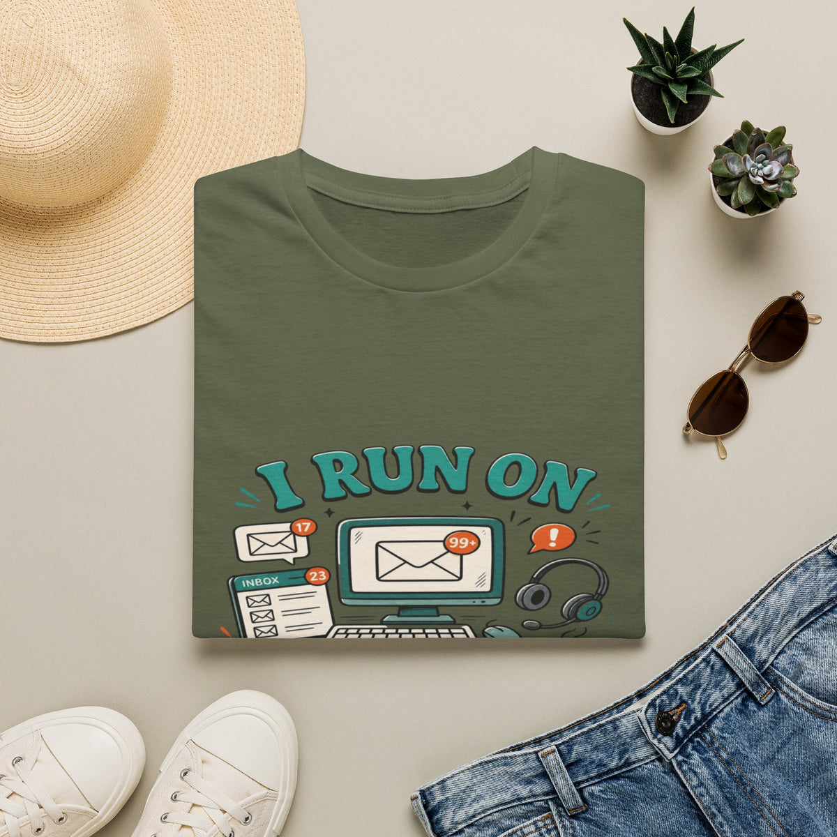 Bold T-Shirt Design With Playful Email And Coffee Illustrations- Graphic Tees