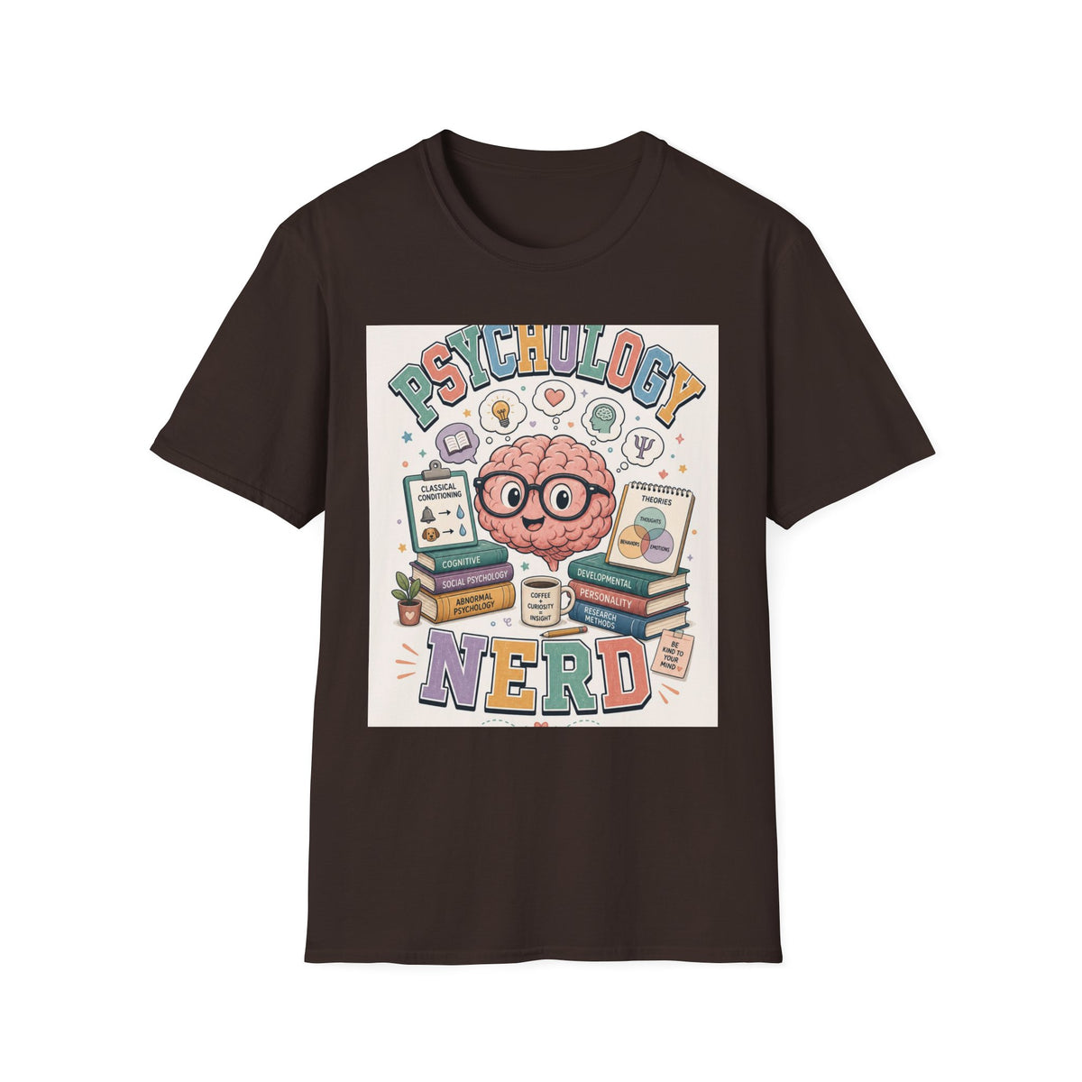 Playful Psychology Nerd T Shirt Design Featuring Brain And Books