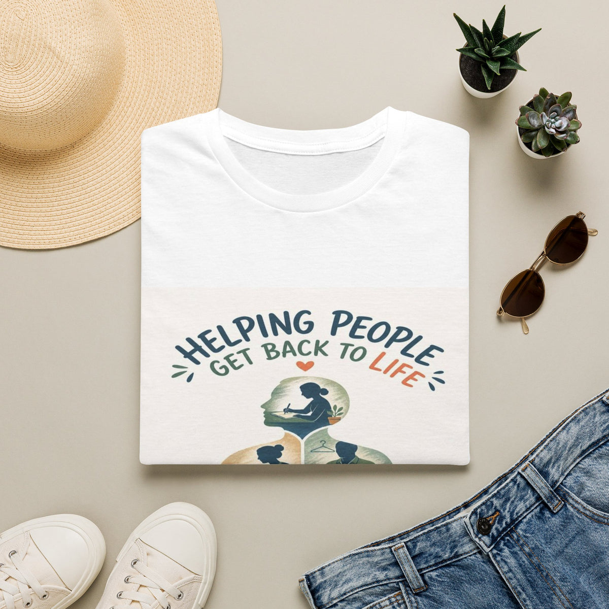 T-shirt Design Featuring Daily Activities Silhouette With OT Symbol- Graphic Tees