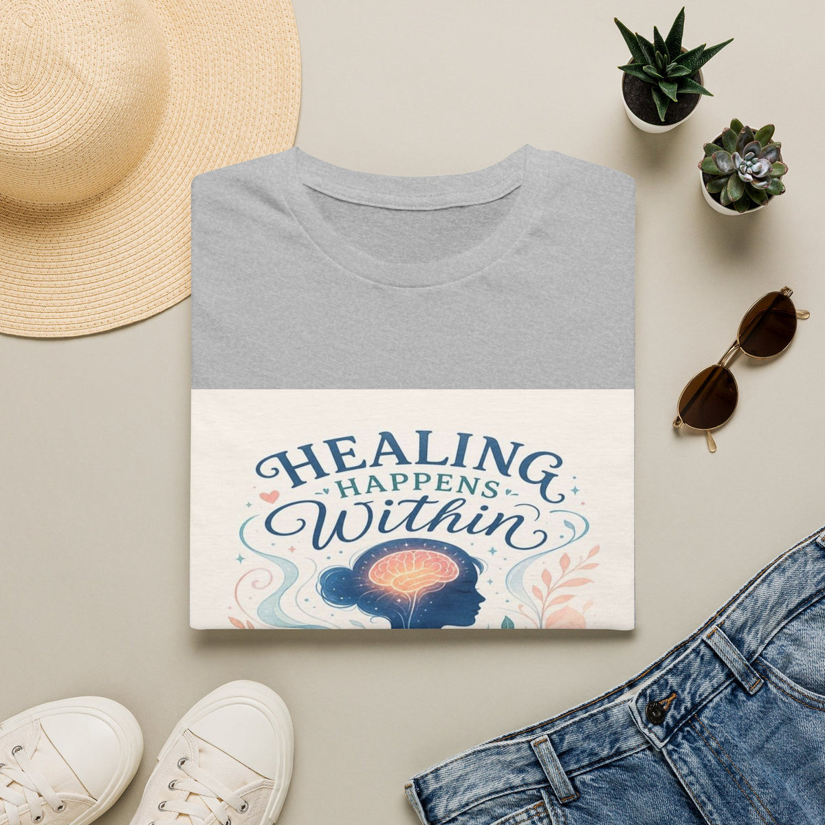 Human Silhouette With Glowing Brain And Heart Design- Graphic Tees