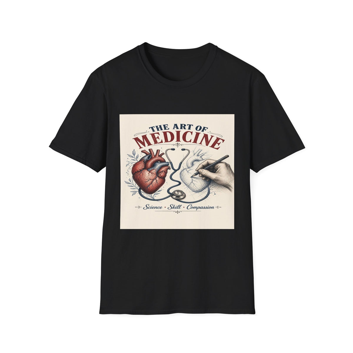 T-shirt Design Featuring Anatomical Heart And Sketching Hand- Graphic Tees
