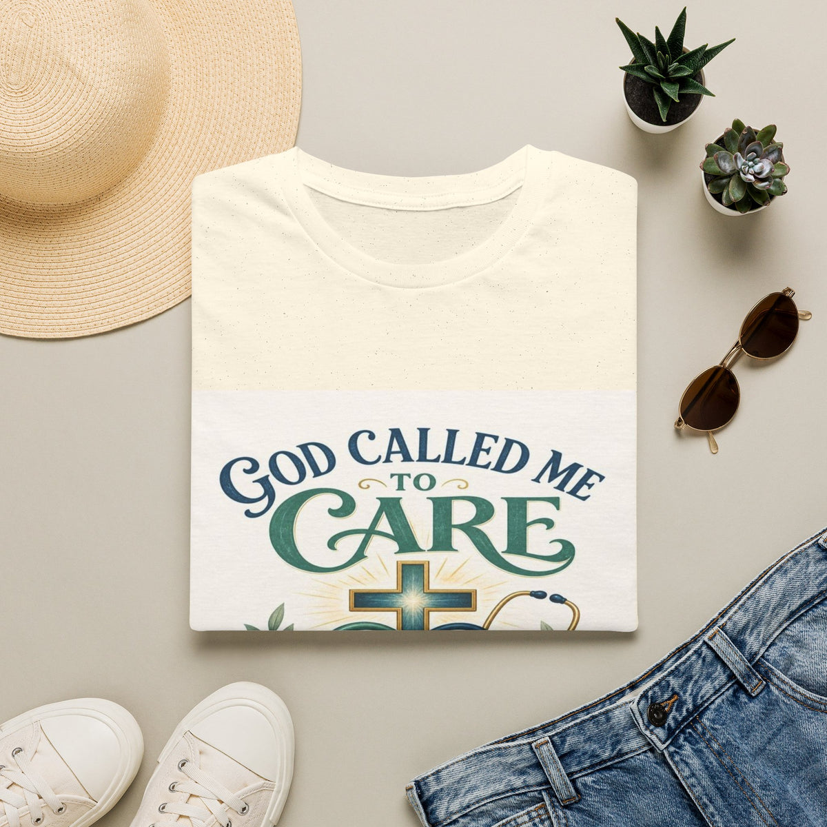 T-Shirt Design Featuring Faith Inspired Care Elements- Graphic Tees