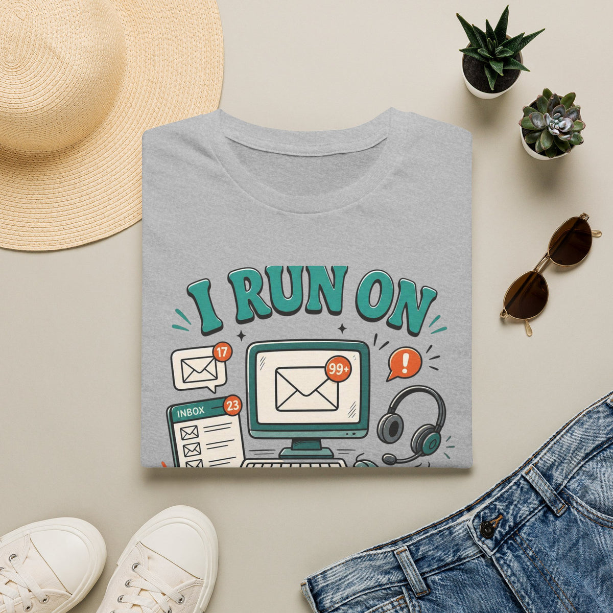 Bold T Shirt Design With Playful Email And Coffee Illustrations