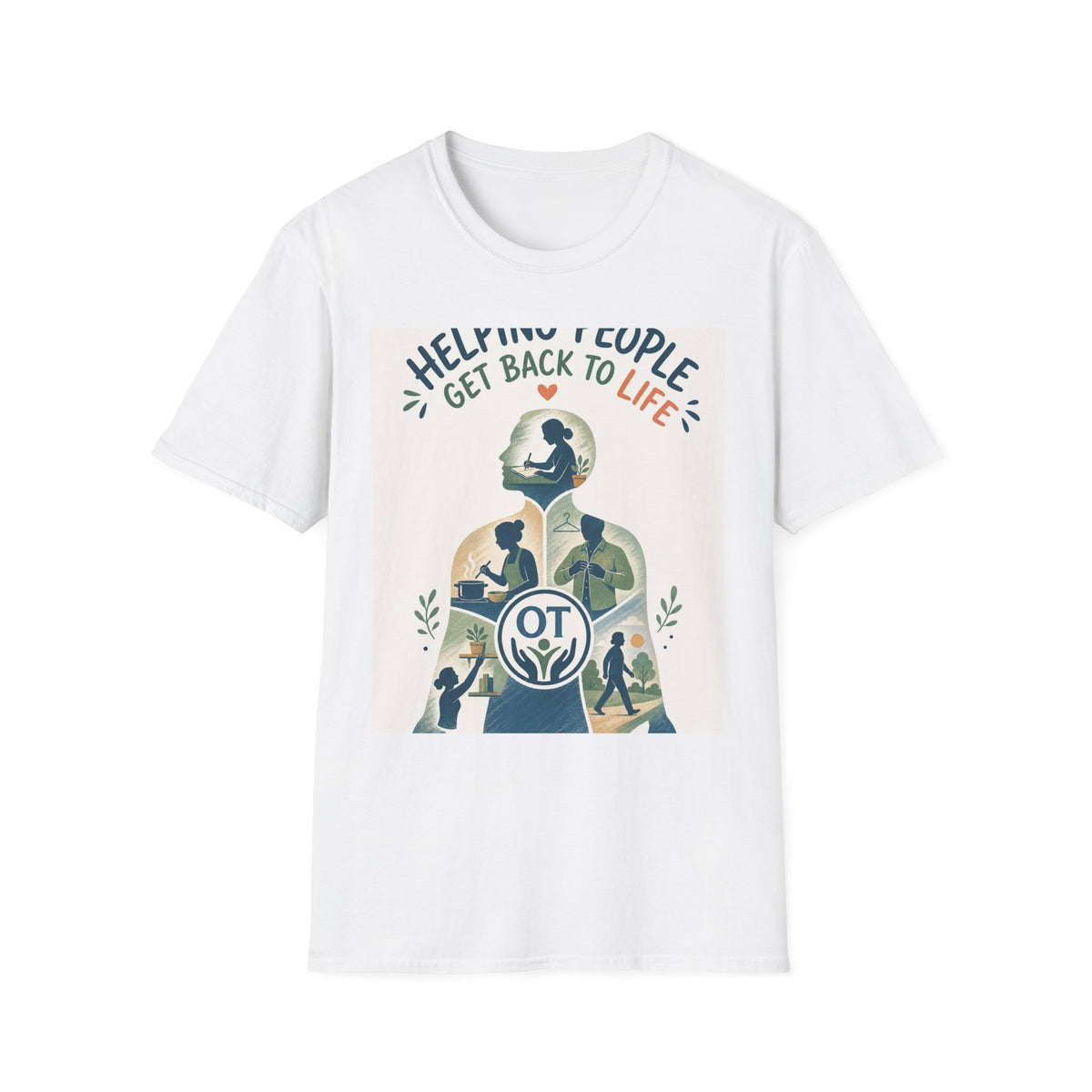 T Shirt Design Featuring Daily Activities Silhouette With OT Symbol