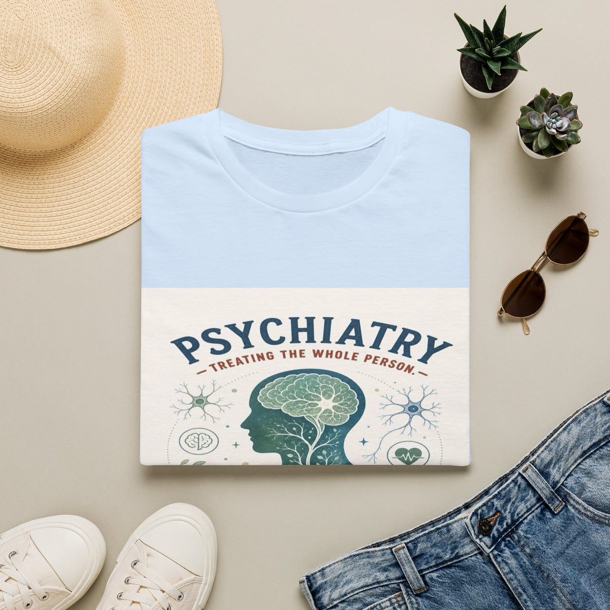 Human Silhouette With Brain And Heart Surrounded By Medical Imagery- Graphic Tees