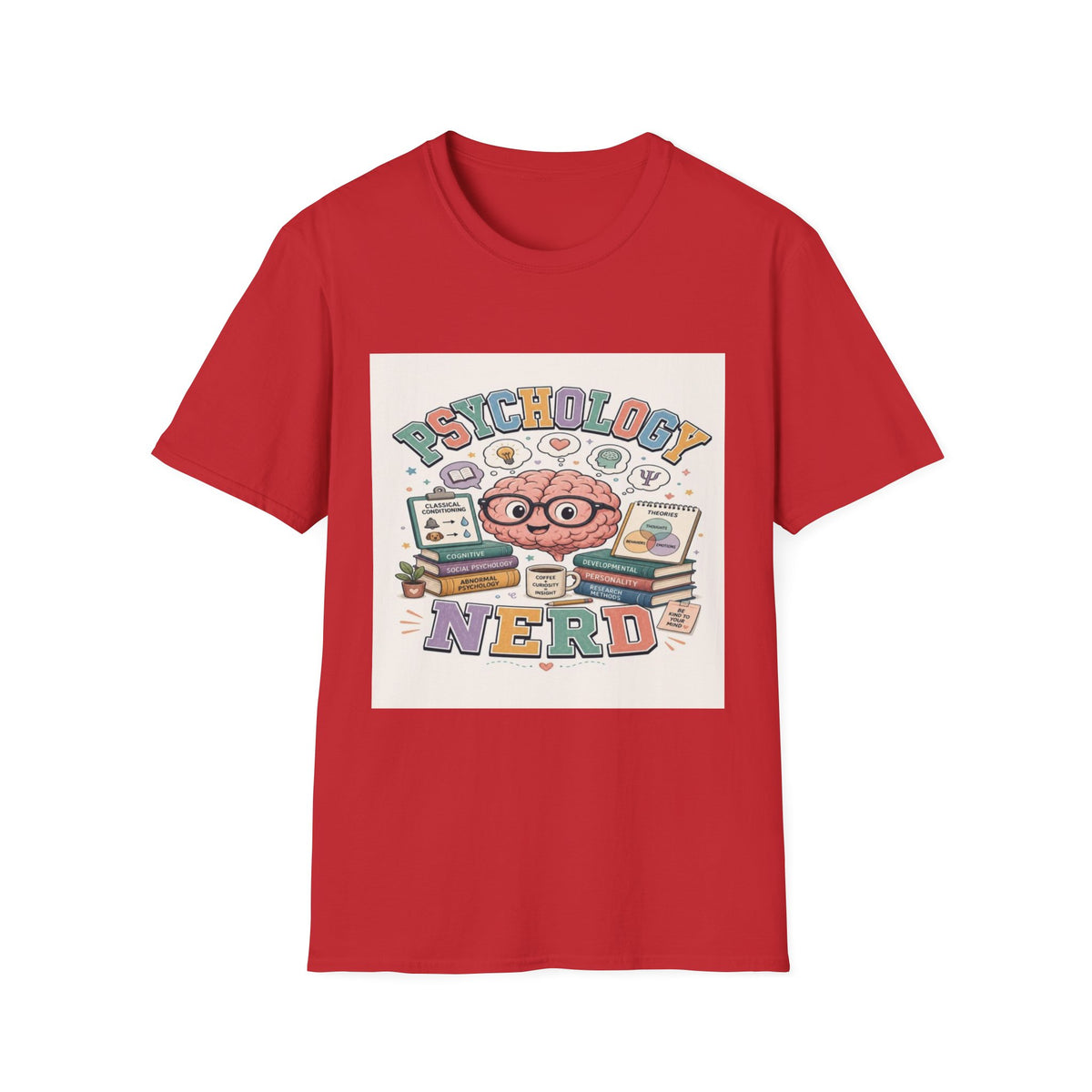 Playful Psychology Nerd T-Shirt Design Featuring Brain And Books- Graphic Tees