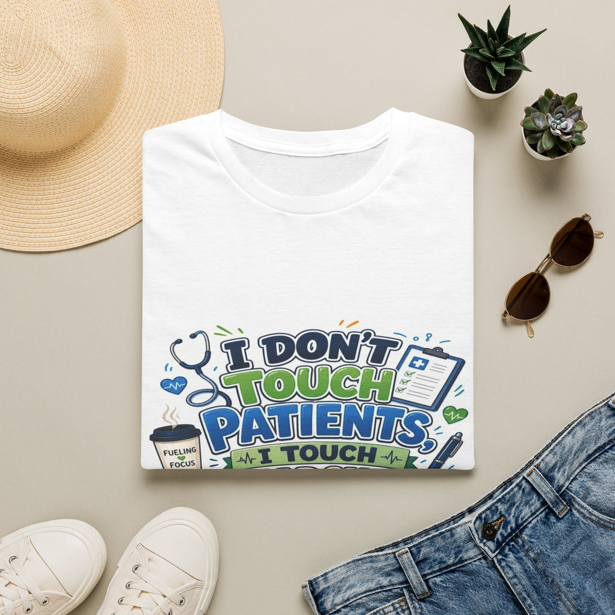 Humorous T-shirt Design Featuring Playful Healthcare And Spreadsheet Imagery- Graphic Tees