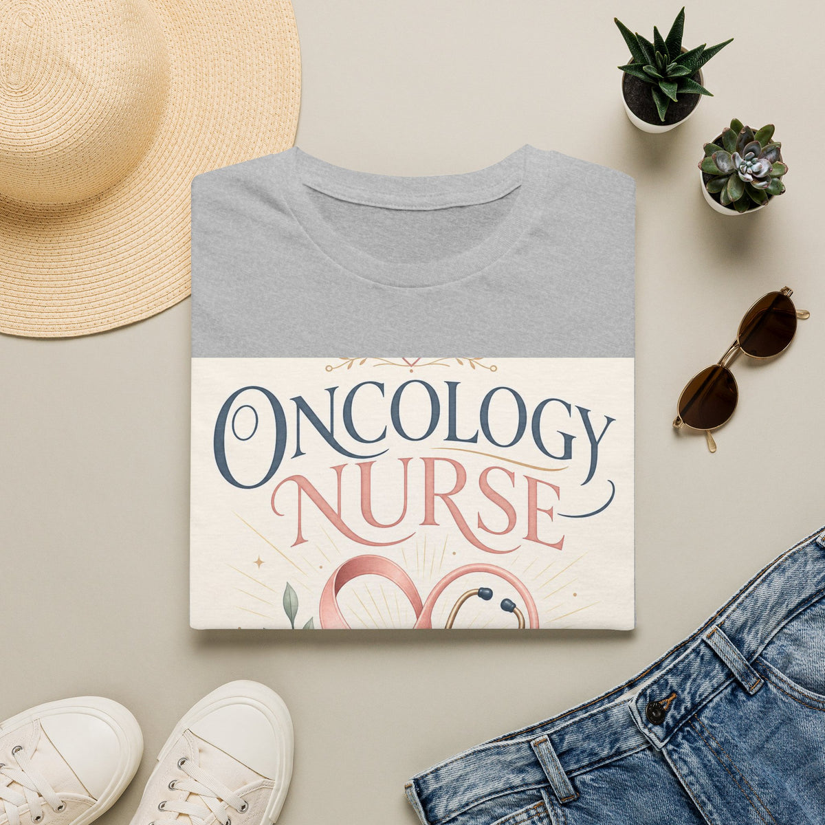 Elegant T Shirt Design With Oncology Nurse Text And Symbolism