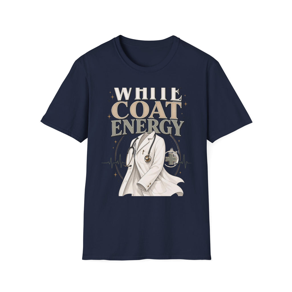 Elegant T Shirt Design Featuring White Coat Energy Typography