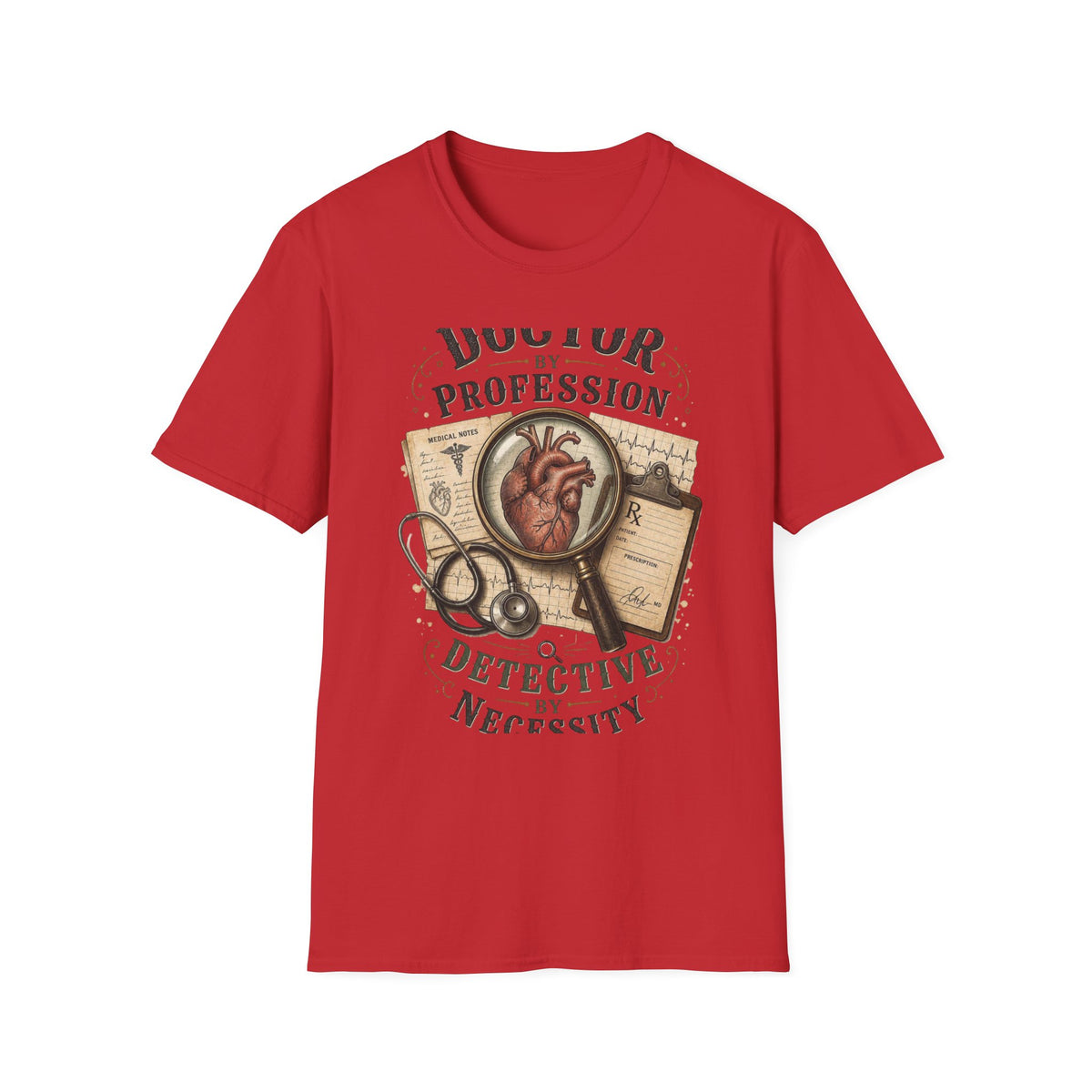 Vintage Detective Inspired T Shirt Featuring Anatomical Heart And Magnifying Glass