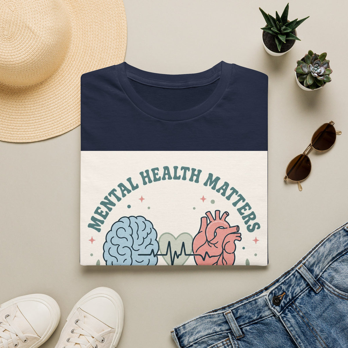 Stylized Brain And Heart Design For Mental Health Awareness