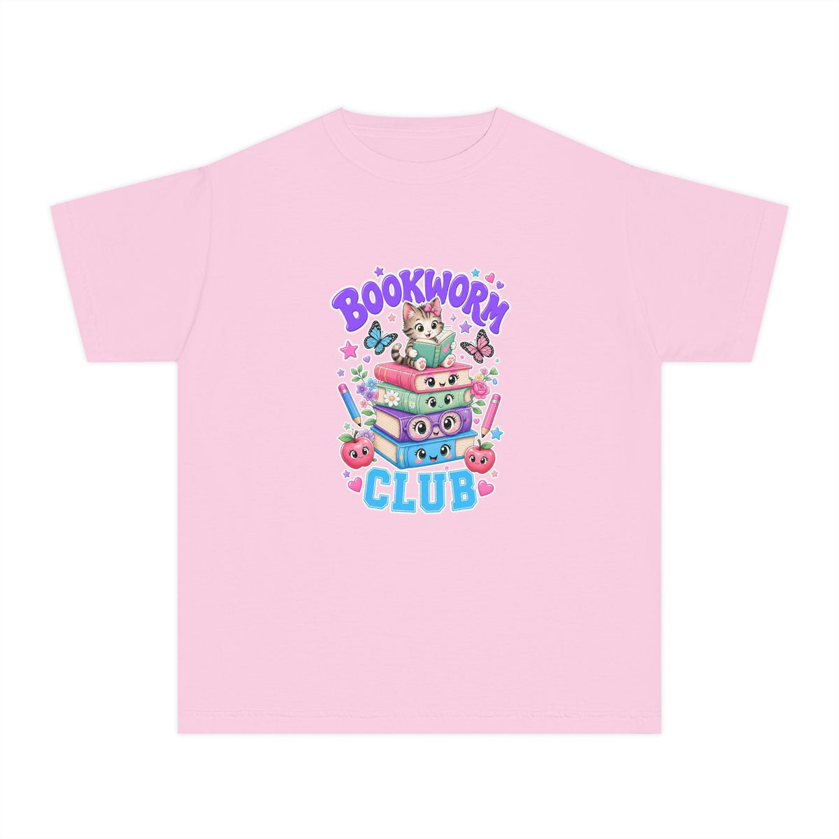 Youth Tee — Cute "Bookworm Club" Stack Graphic