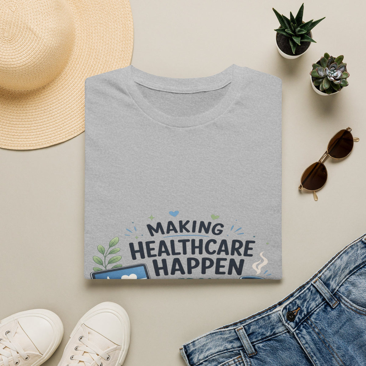 Inspirational T-shirt Design Celebrating Healthcare From Desk- Graphic Tees