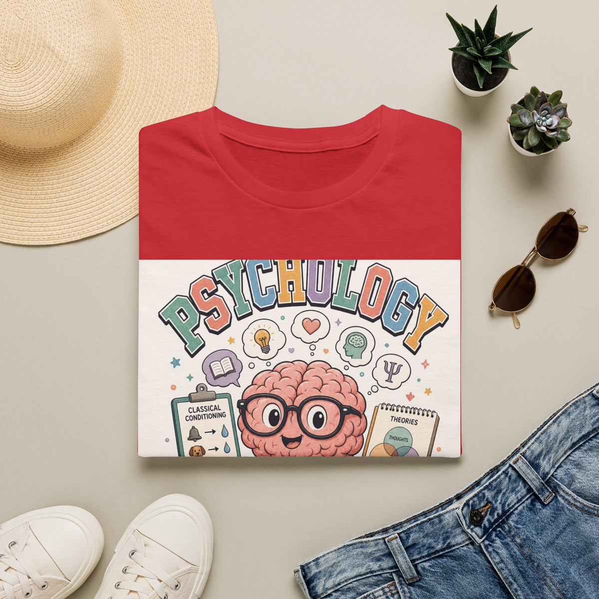 Playful Psychology Nerd T Shirt Design Featuring Brain And Books