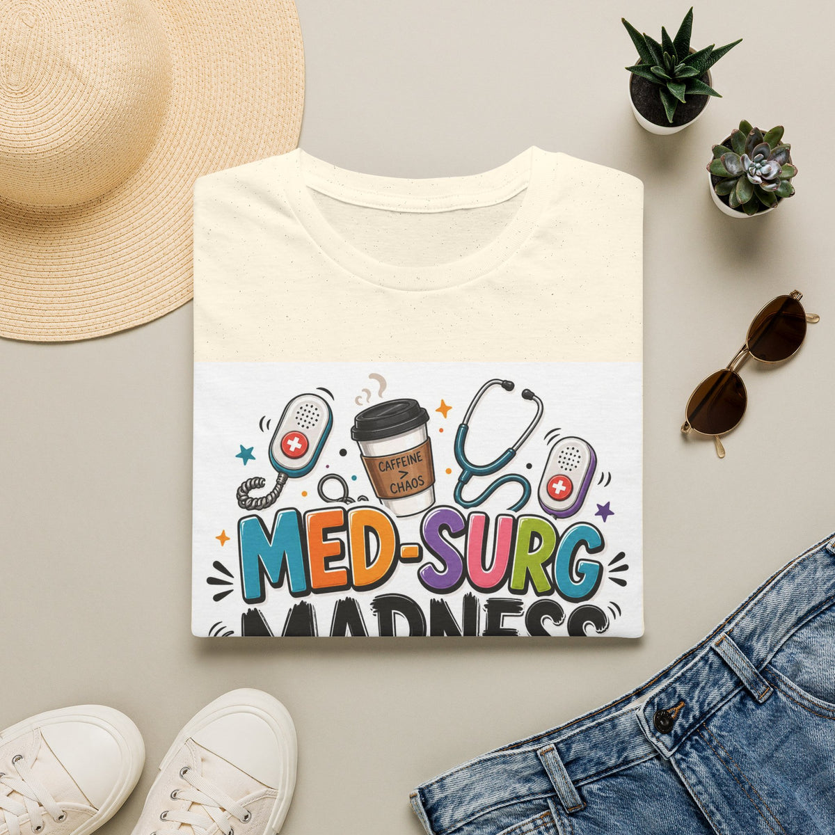 Vibrant T Shirt Design Featuring MED SURG MADNESS Phrase (1)