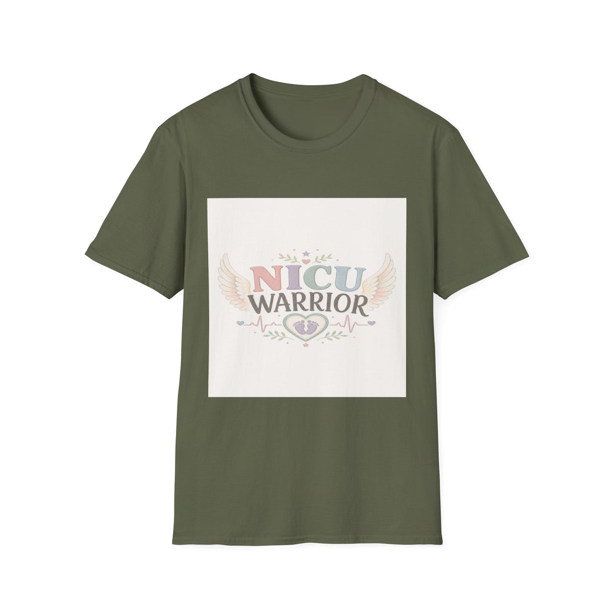 NICU Warrior Design With Baby Footprint And Angel Wings- Graphic Tees