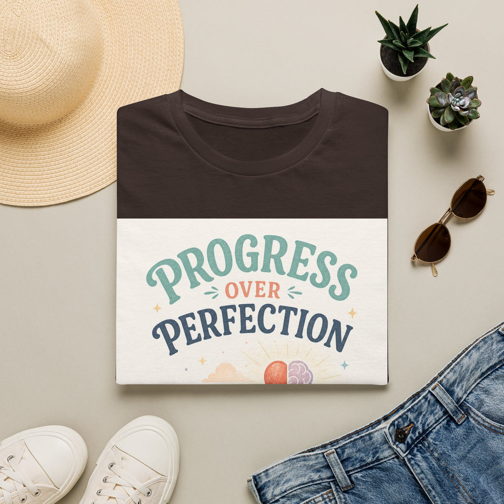 Bold T Shirt Design Featuring Progress Over Perfection Phrase