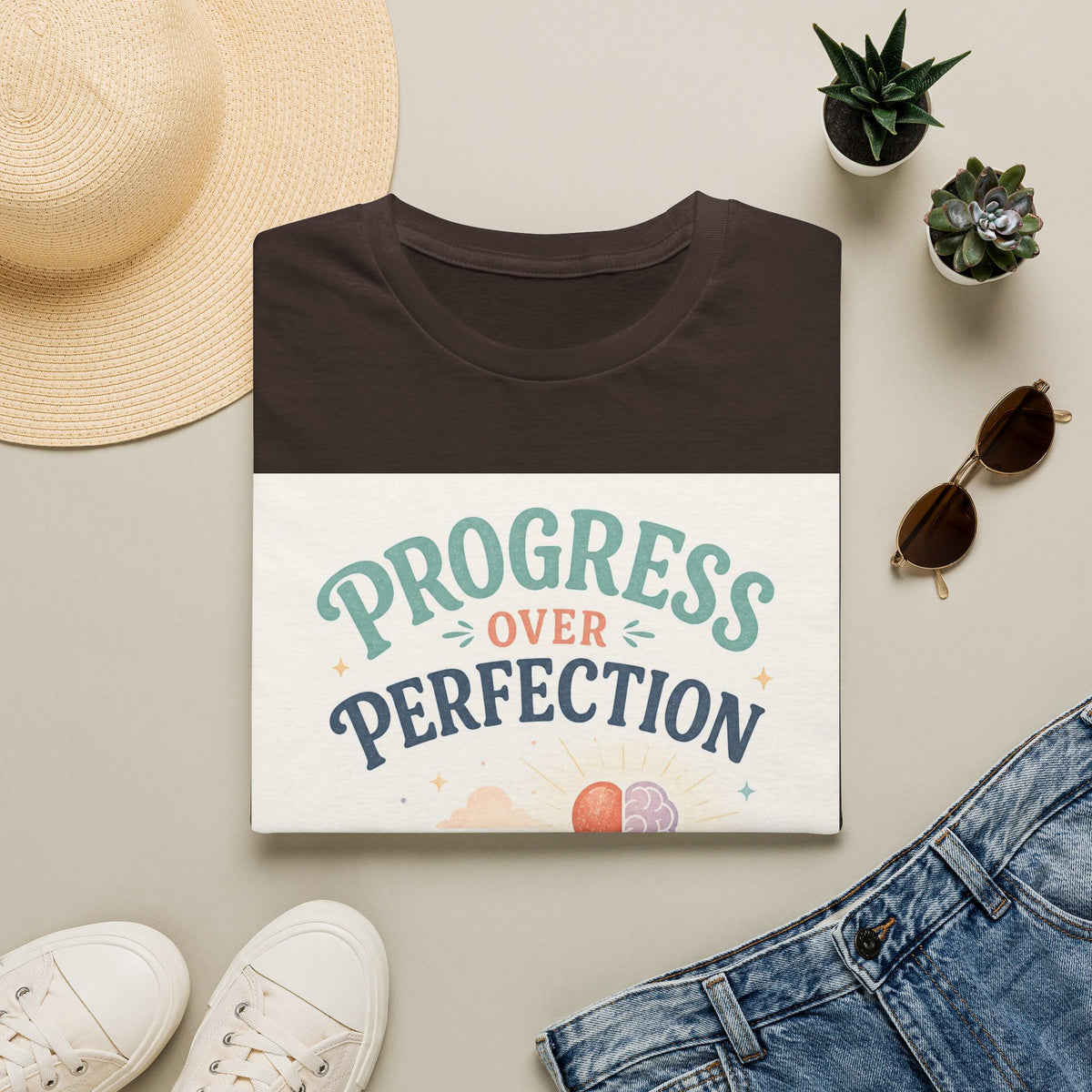 Bold T Shirt Design Featuring Progress Over Perfection Phrase