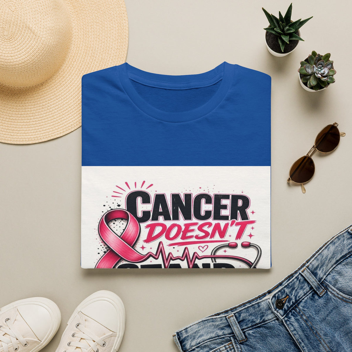 Bold Oncology Nurse Design Featuring Empowering Phrase With Awareness Ribbon- Graphic Tees
