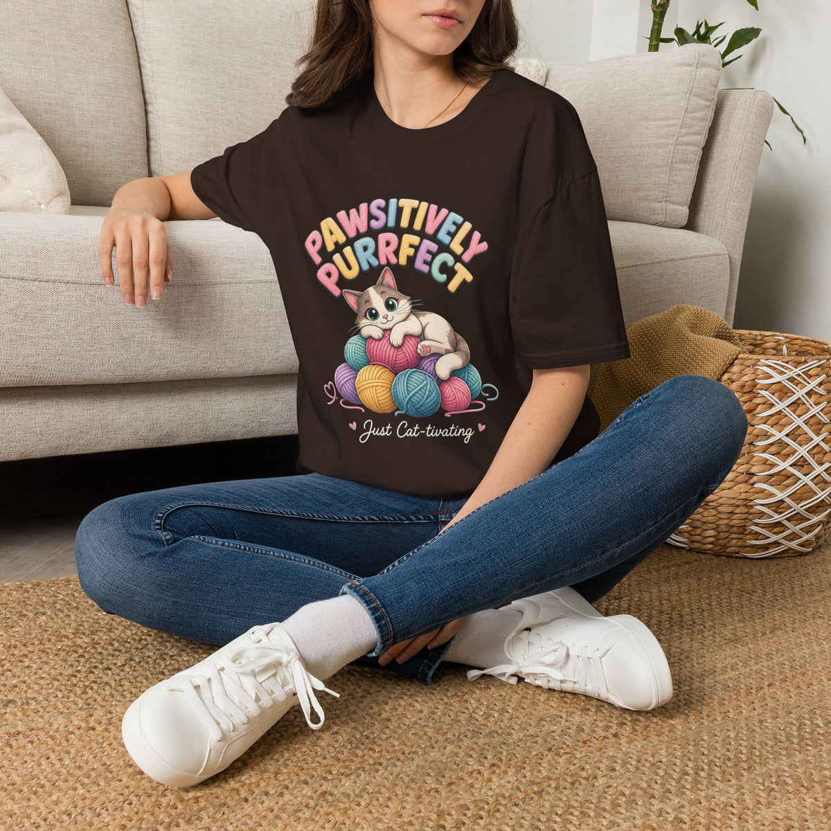 Pawsitively Purrfect Cat T-Shirt — Cute Kitten Yarn Lover Tee