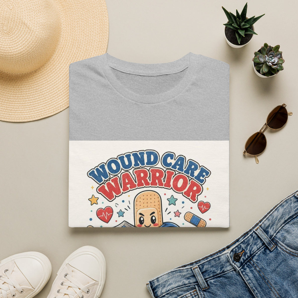 Wound Care Warrior T-Shirt Design Featuring Playful Bandage Character- Graphic Tees