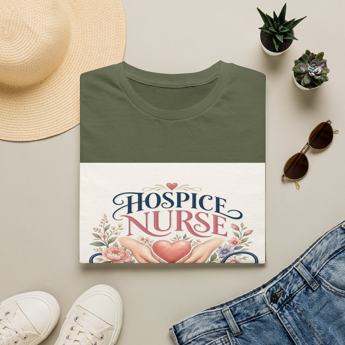 Elegant T-Shirt Design Celebrating Hospice Nurses With Compassionate Imagery- Graphic Tees
