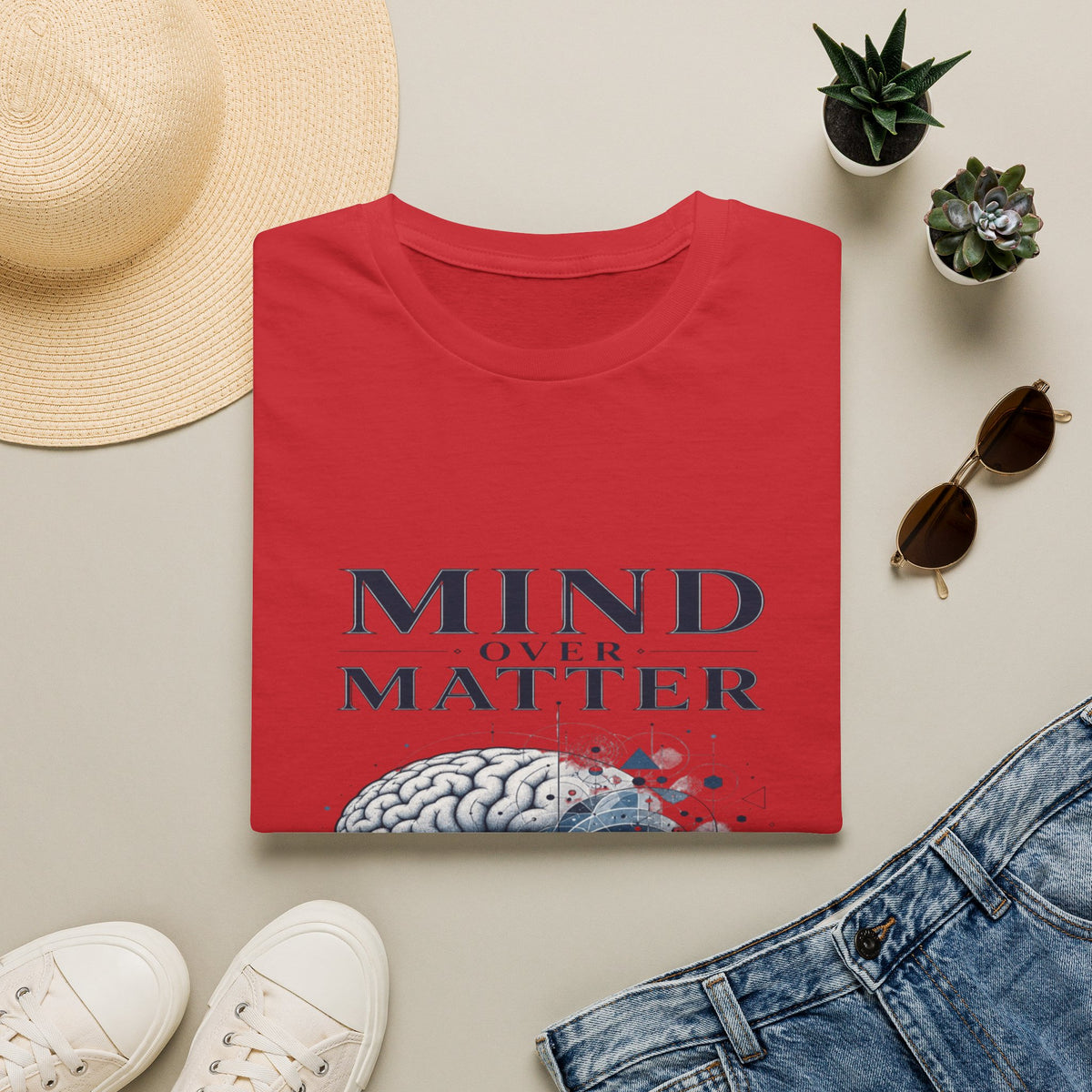 Intricate Brain Illustration With Geometric Patterns And Bold Typography- Graphic Tees
