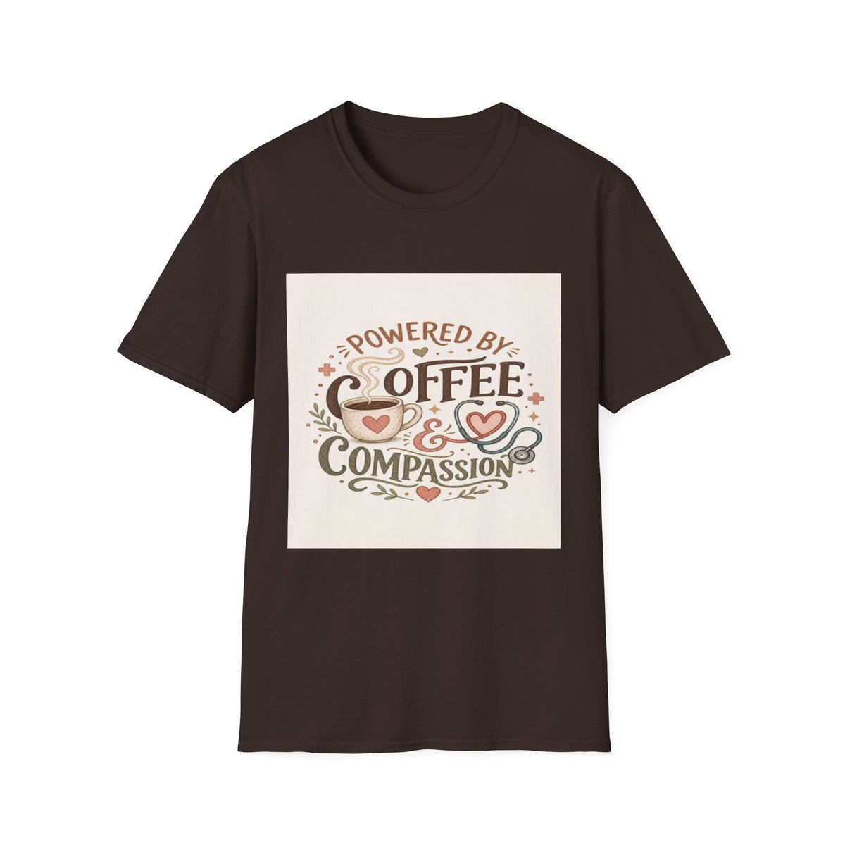 Cozy T-shirt Design Featuring Hand-Lettered Coffee and Compassion- Graphic Tees