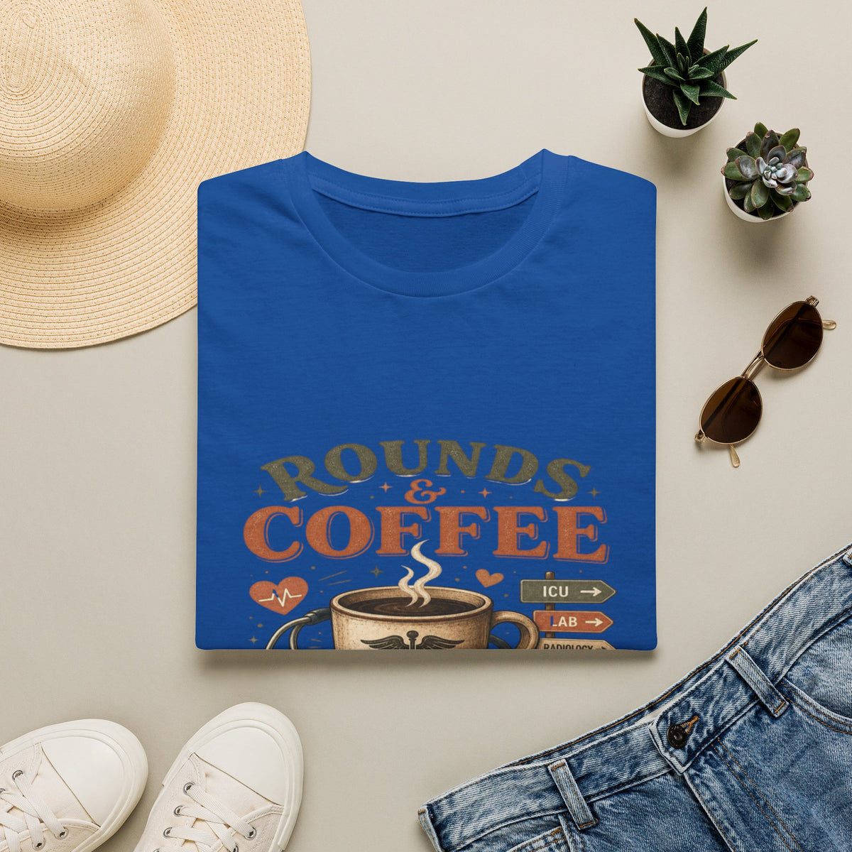Coffee Cup With Stethoscope Combining Vintage Café And Medical Aesthetics- Graphic Tees
