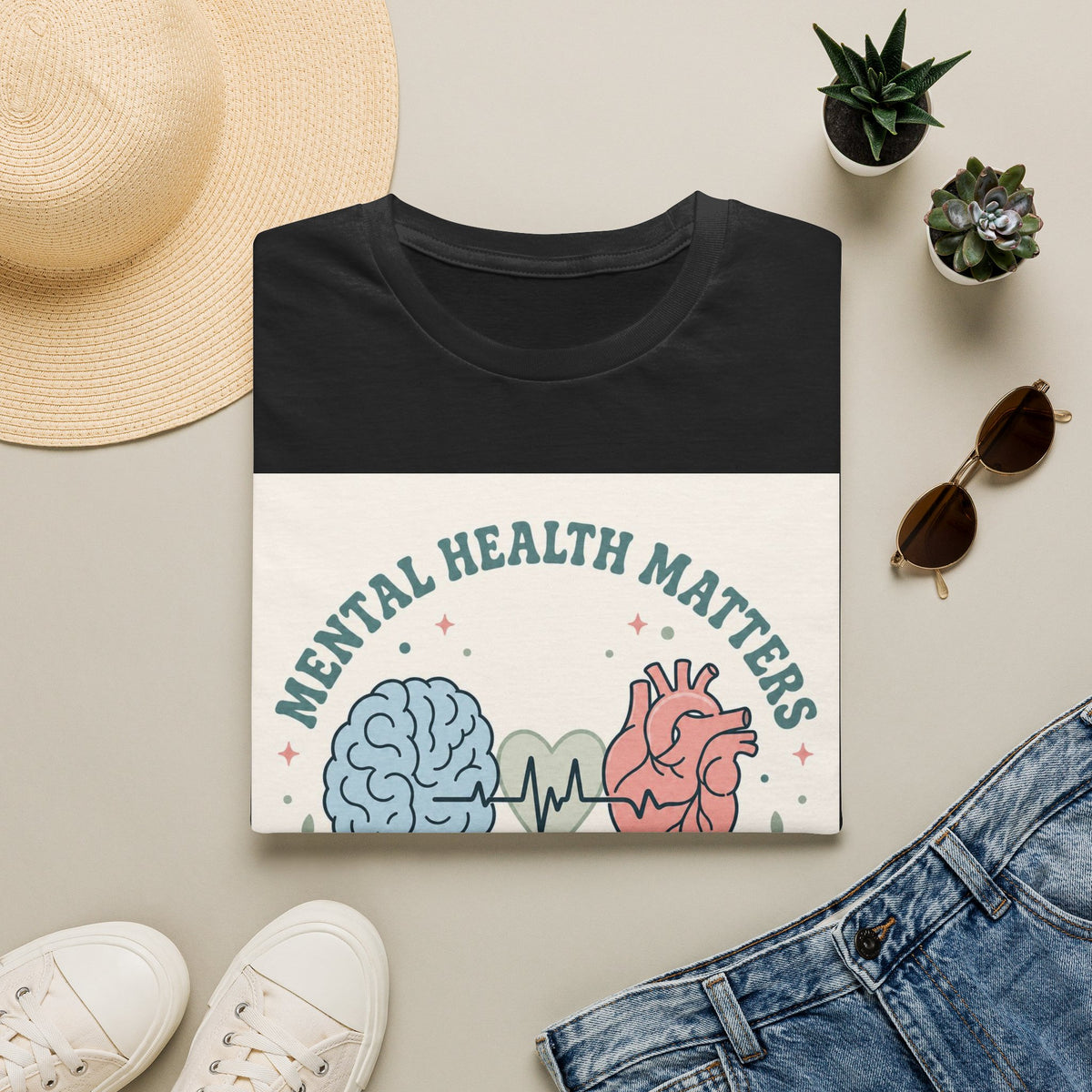 Stylized Brain And Heart Design For Mental Health Awareness