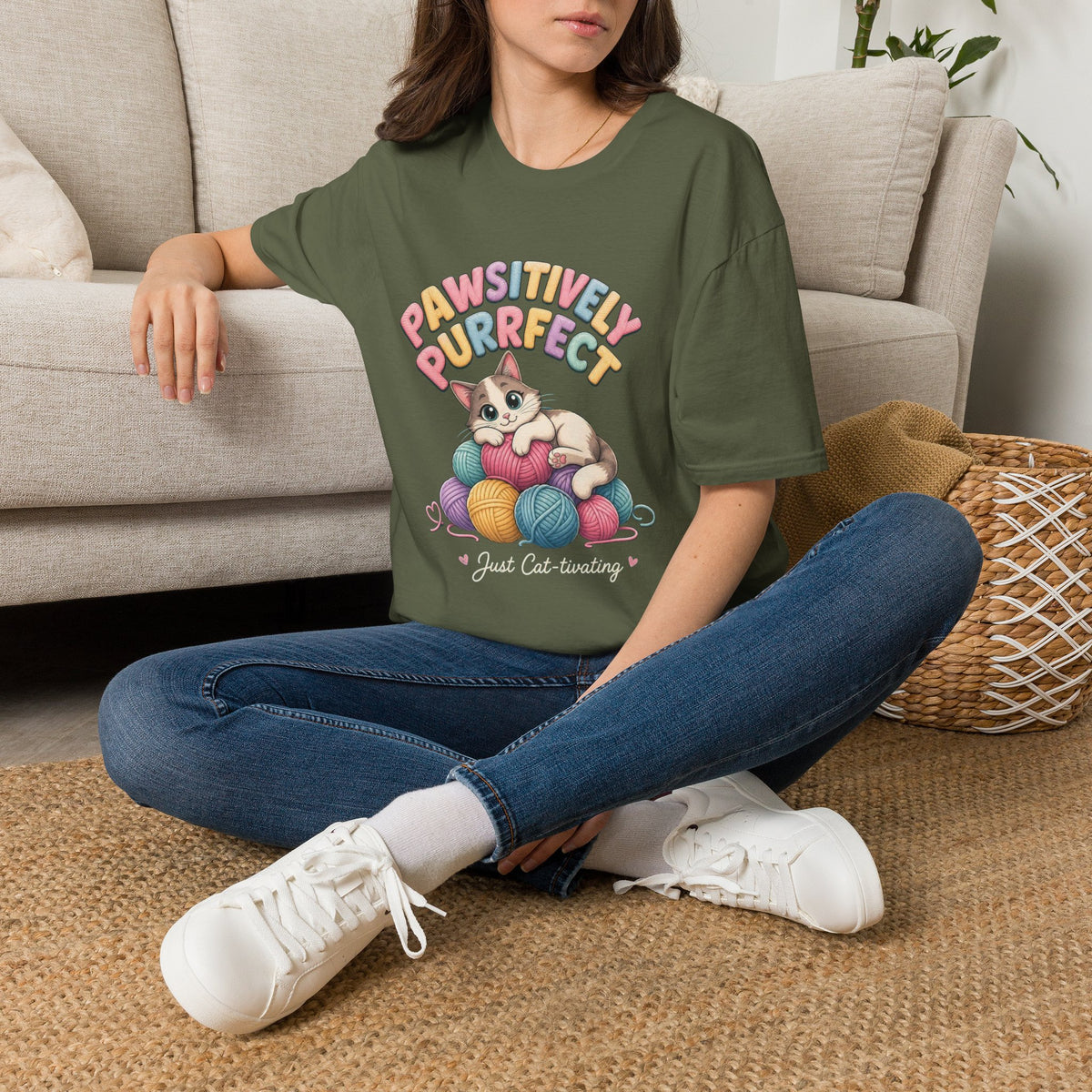 Pawsitively Purrfect Cat T-Shirt — Cute Kitten Yarn Lover Tee