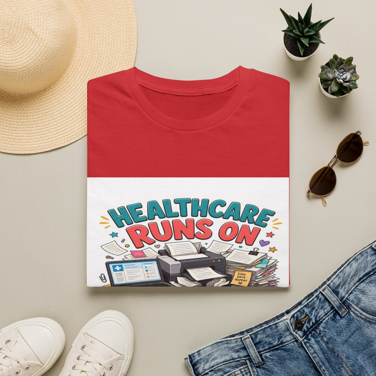 Humorous T-shirt Design Highlighting Healthcare's Paperwork Chaos- Graphic Tees
