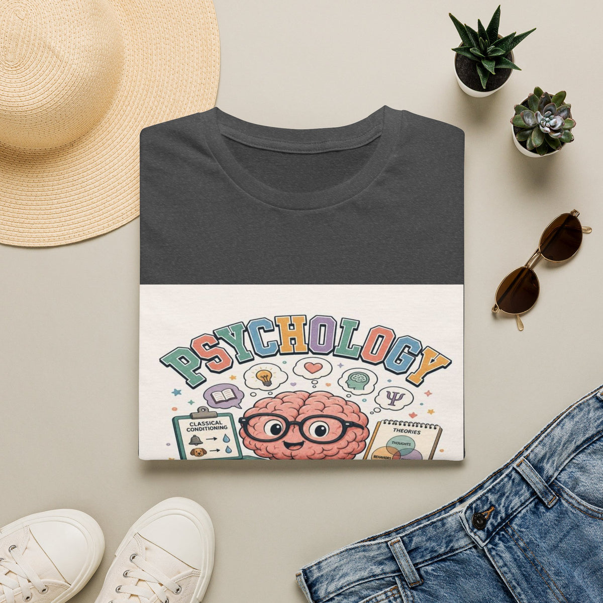 Playful Psychology Nerd T-Shirt Design Featuring Brain And Books- Graphic Tees