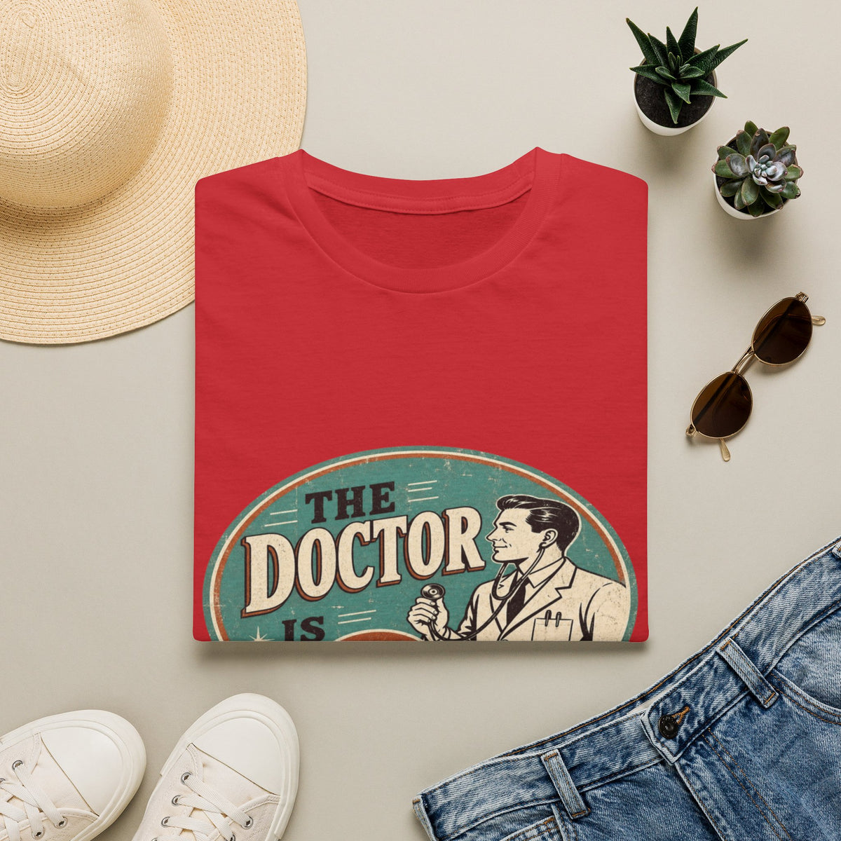 Vintage 1950s Doctor Office Graphic With Classic Badge- Graphic Tees