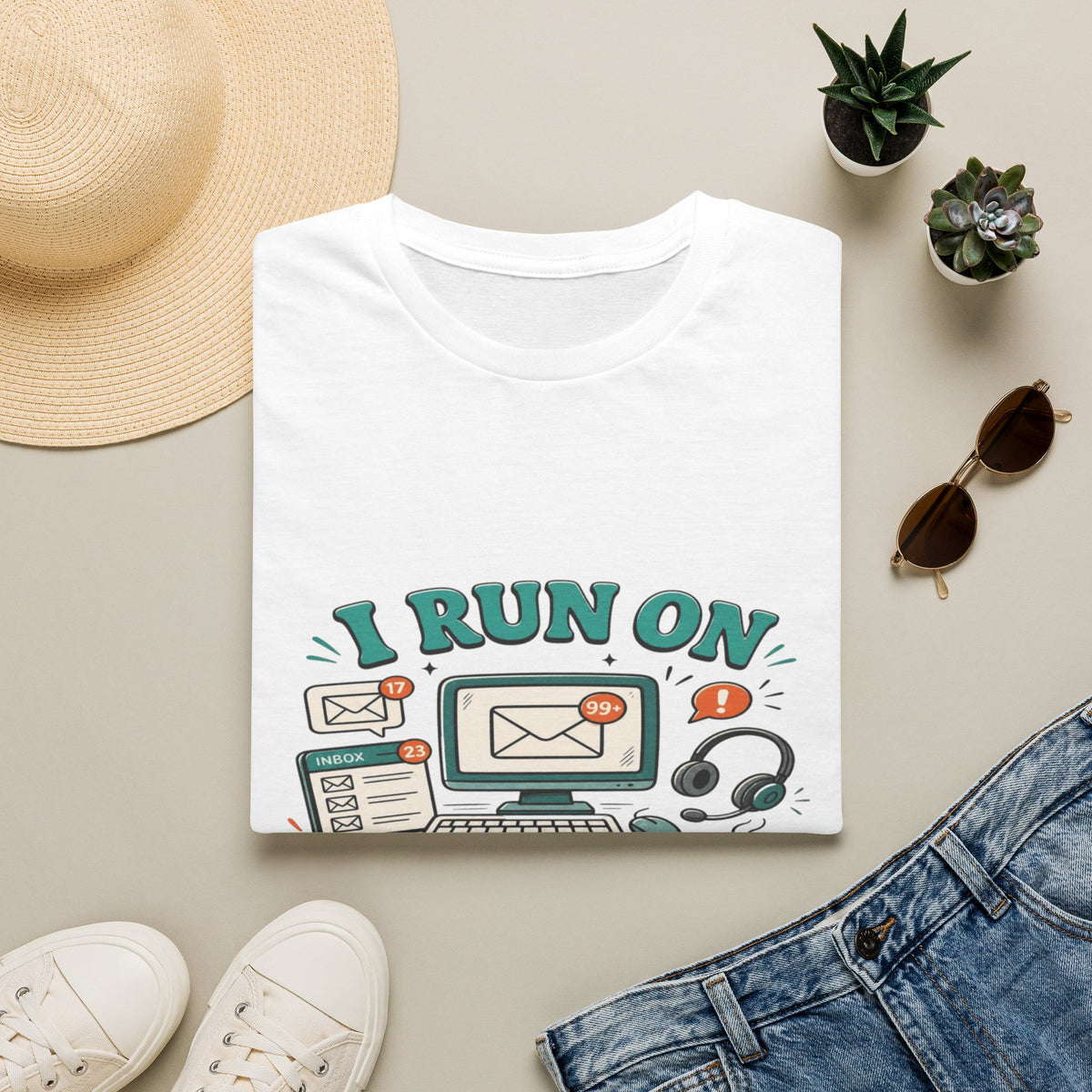 Bold T-Shirt Design With Playful Email And Coffee Illustrations- Graphic Tees