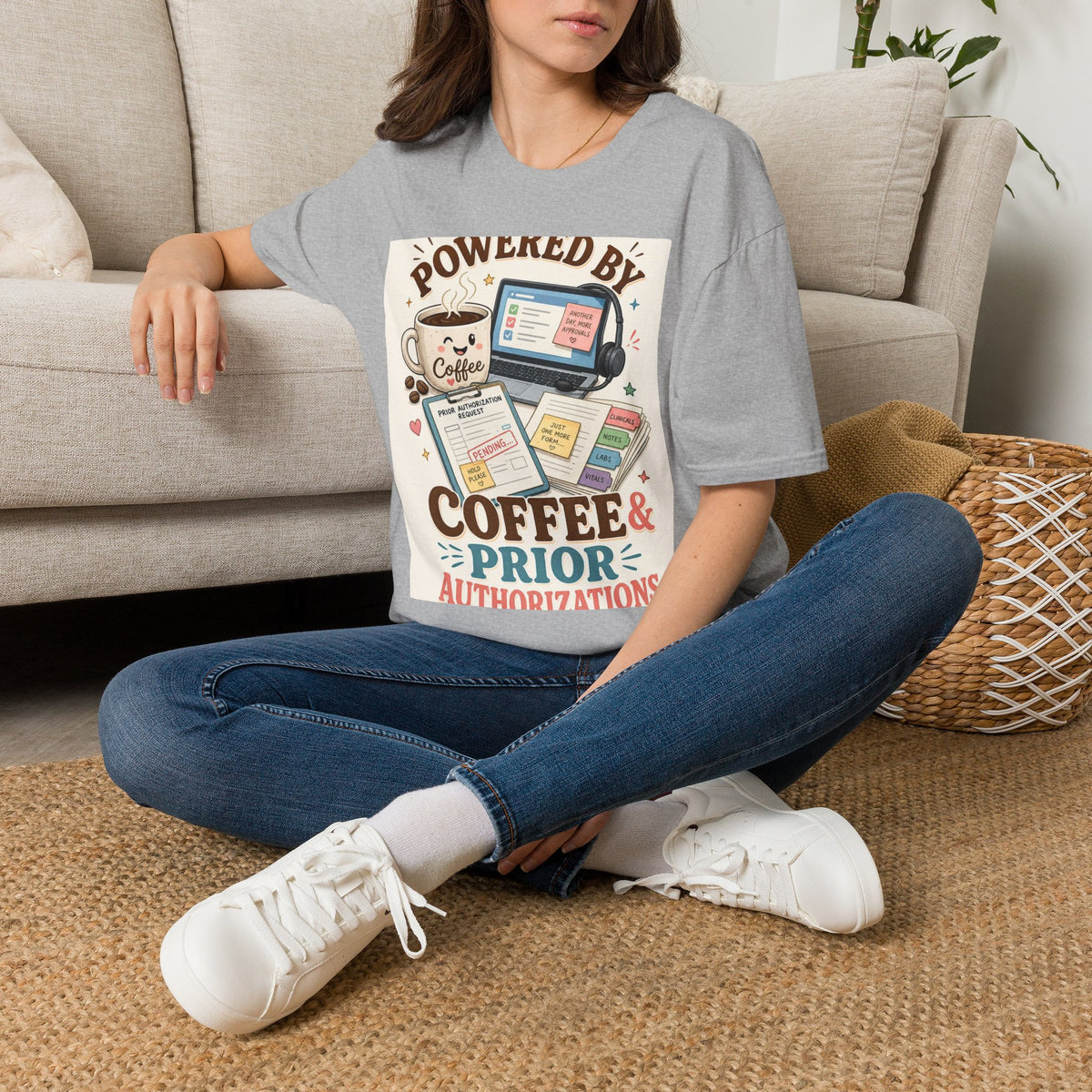 Whimsical T Shirt Design Featuring Coffee And Prior Authorizations (1)