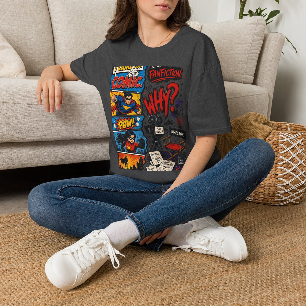 Split T Shirt Design Featuring Comic Panels And Fanfiction Elements