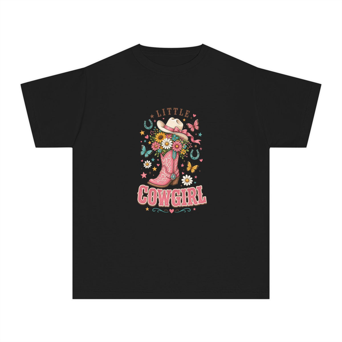 Kids' Little Cowgirl T-Shirt — Western Boot & Hat Graphic Tee
