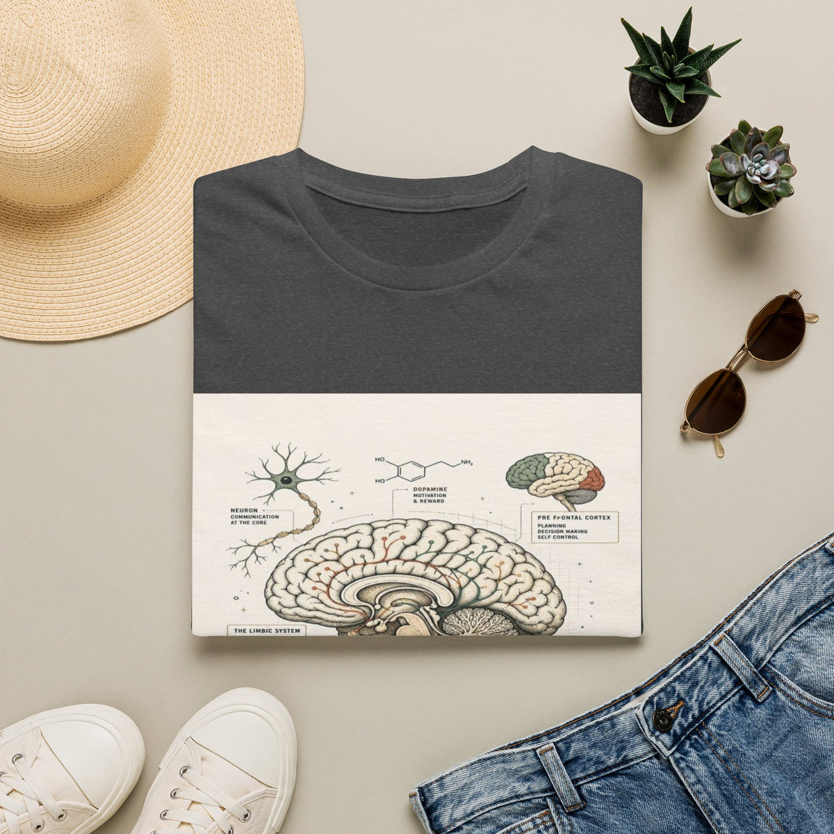 Human Brain Illustration Featuring Neural Pathways And Typography- Graphic Tees