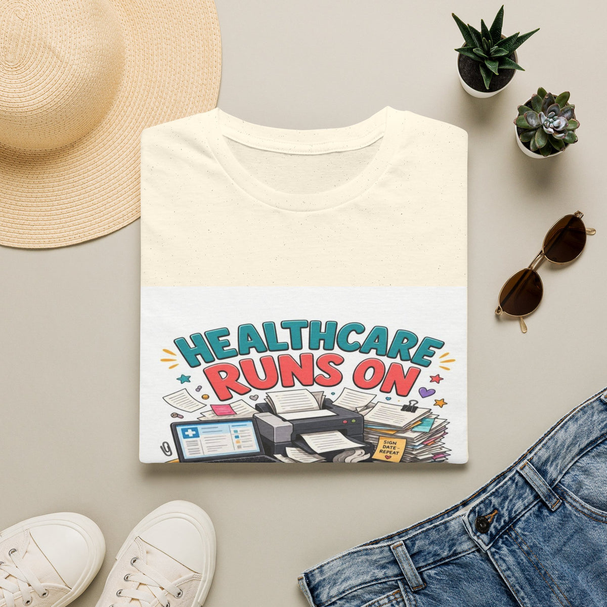 Humorous T-shirt Design Highlighting Healthcare's Paperwork Chaos- Graphic Tees