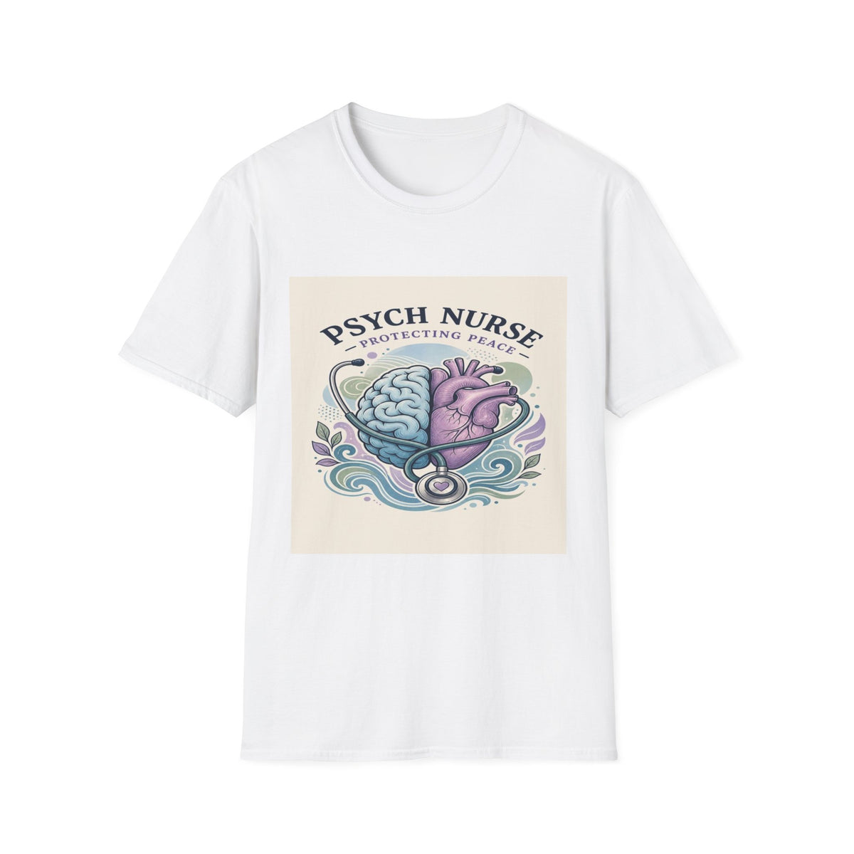 Stylized Brain And Heart Illustration With Stethoscope Art- Graphic Tees