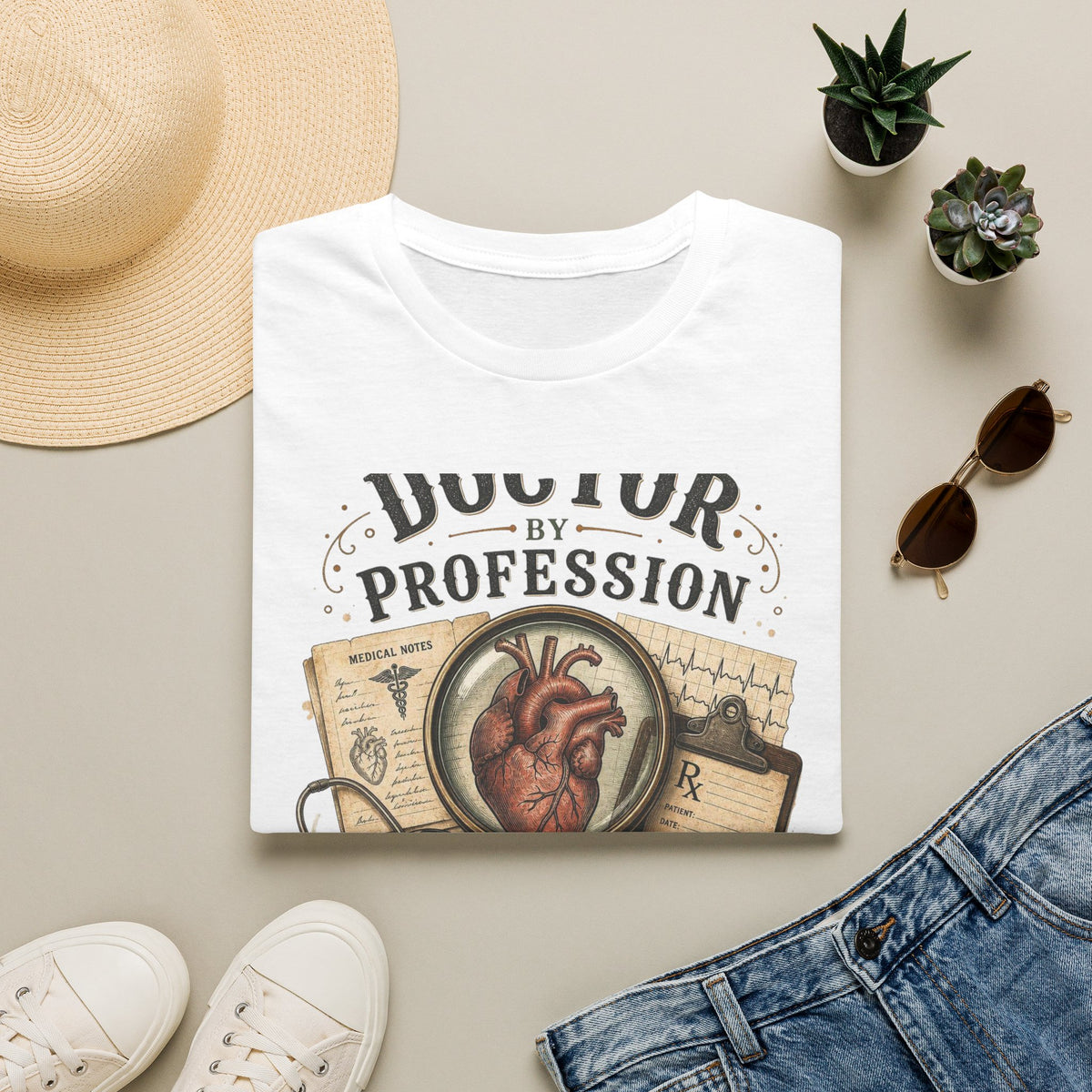 Vintage Detective Inspired T Shirt Featuring Anatomical Heart And Magnifying Glass