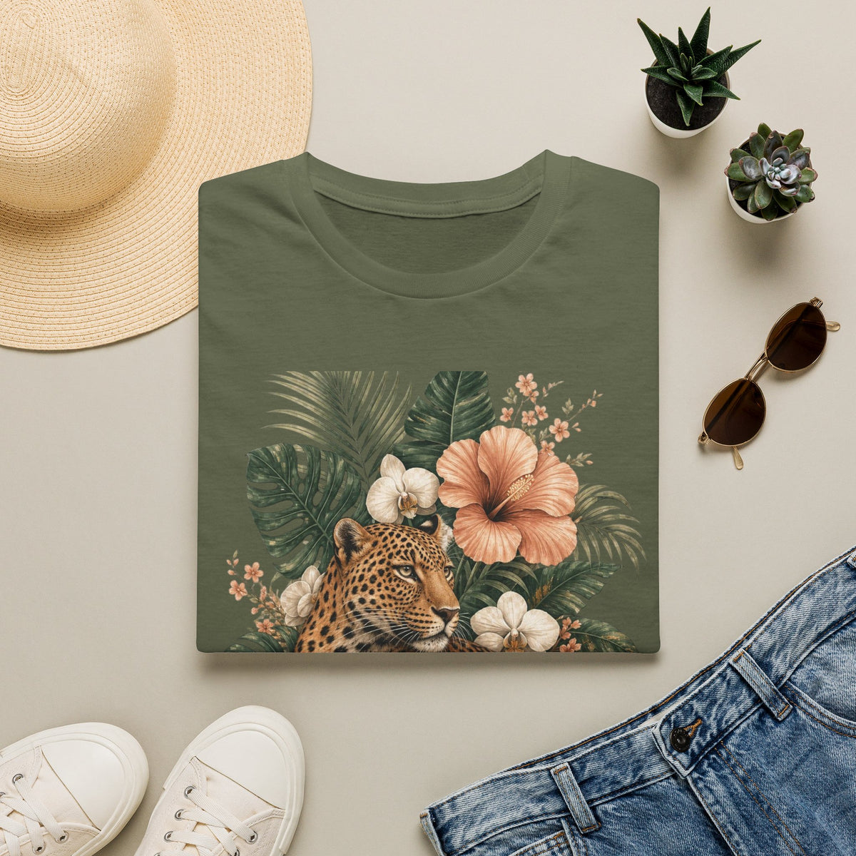 Leopard & Tropical Hibiscus T-Shirt