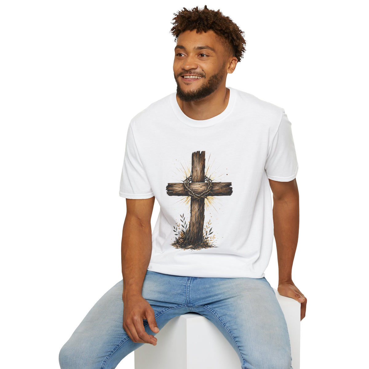 Christian Cross T-Shirt — Rustic Crown of Thorns Design