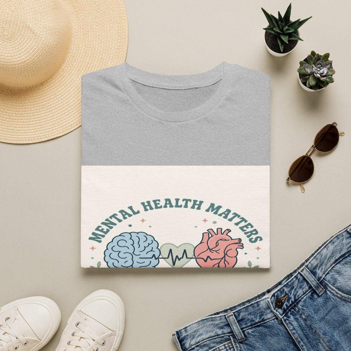 Stylized Brain And Heart Design For Mental Health Awareness- Graphic Tees
