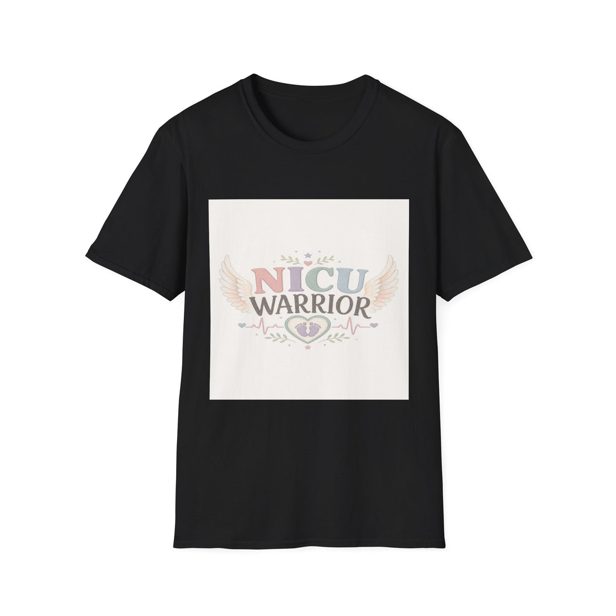 NICU Warrior Design With Baby Footprint And Angel Wings- Graphic Tees