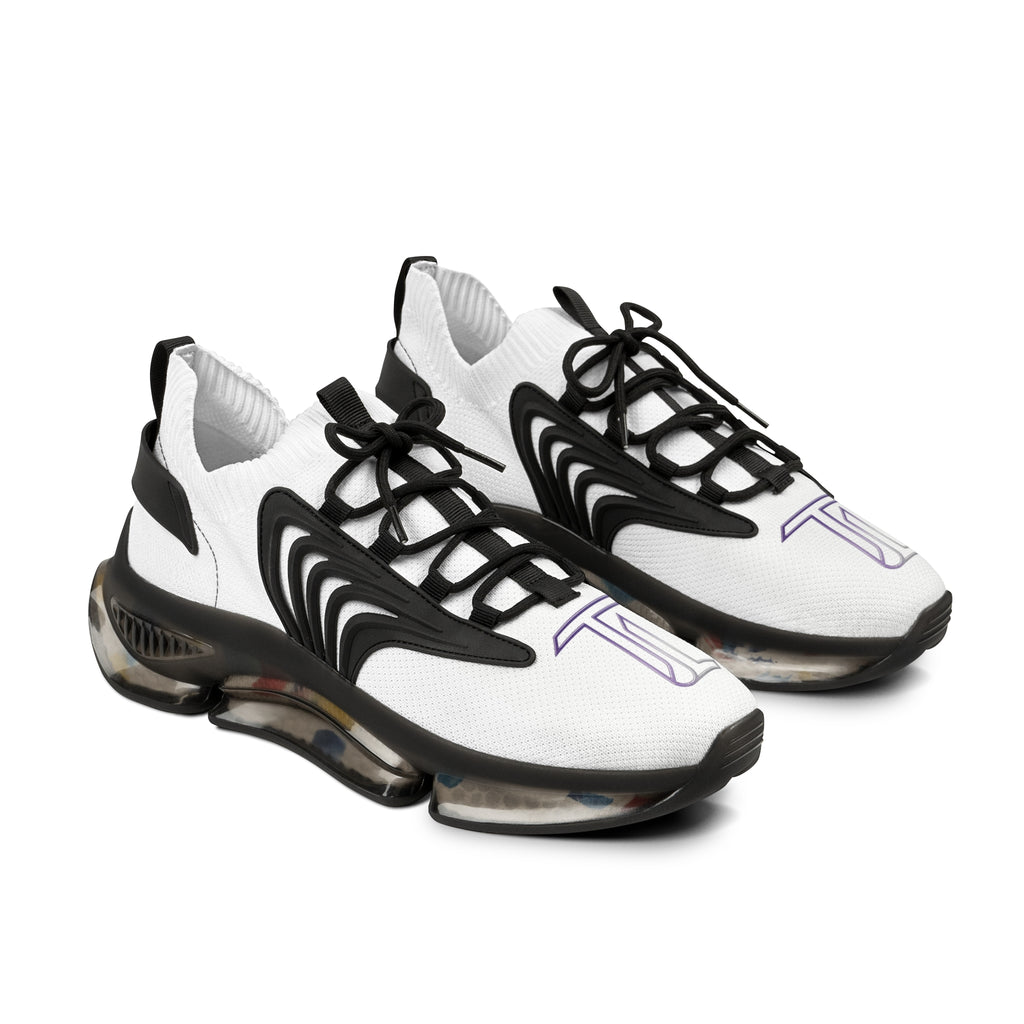 Men White Mesh Sneakers — Lightweight Athletic Shoes with Purple Accent & Cushioned Sole