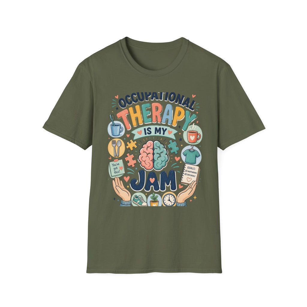 Playful T Shirt Design Celebrating Occupational Therapy Vibrantly Illustrated