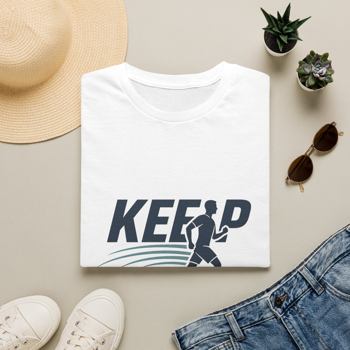 Minimalist T Shirt Design Featuring Keep Moving Statement