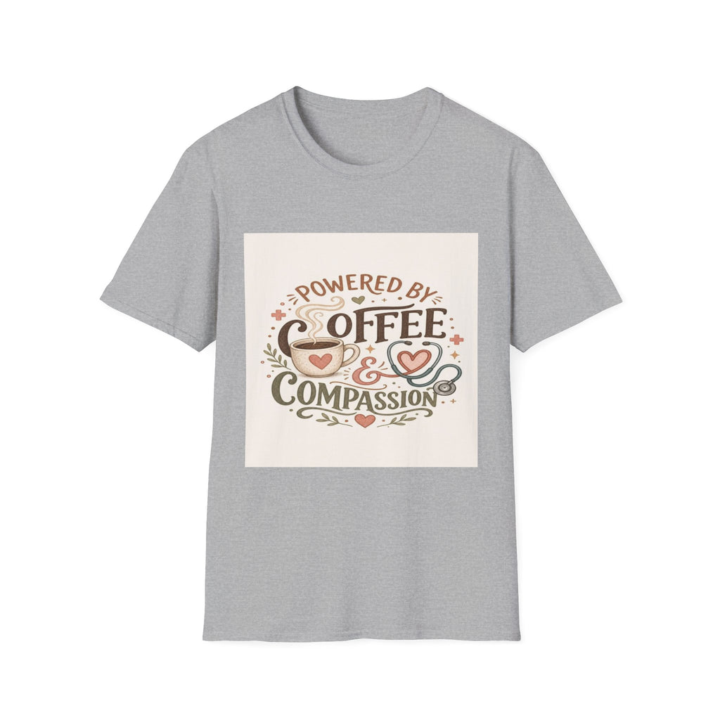 Cozy T-shirt Design Featuring Hand-Lettered Coffee and Compassion- Graphic Tees